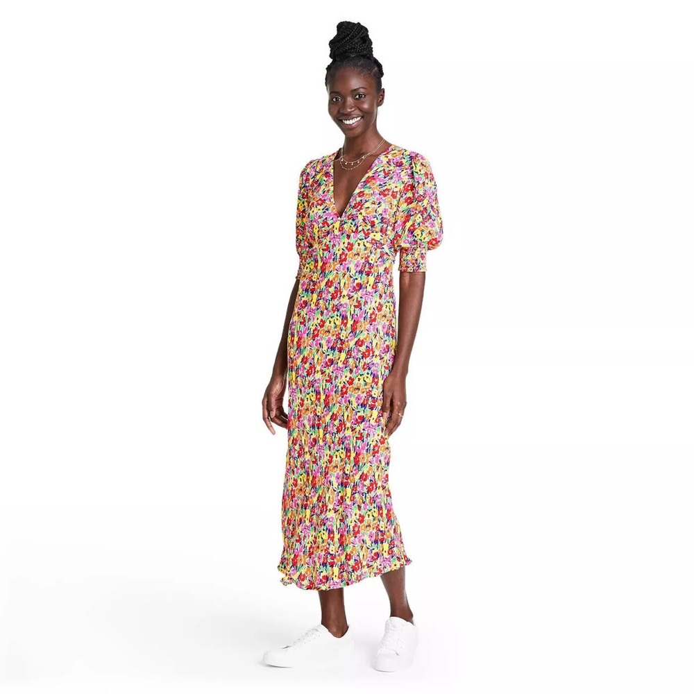 RIXO For Target Multicolor Floral Puff Sleeve Midi Dress Size 12